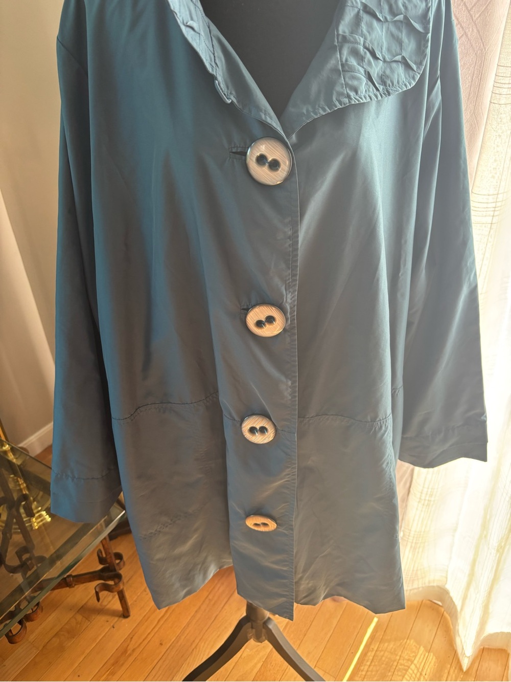 dennis basso Teal Full-Button A-Line Robe Jacket - Picture 4 of 12